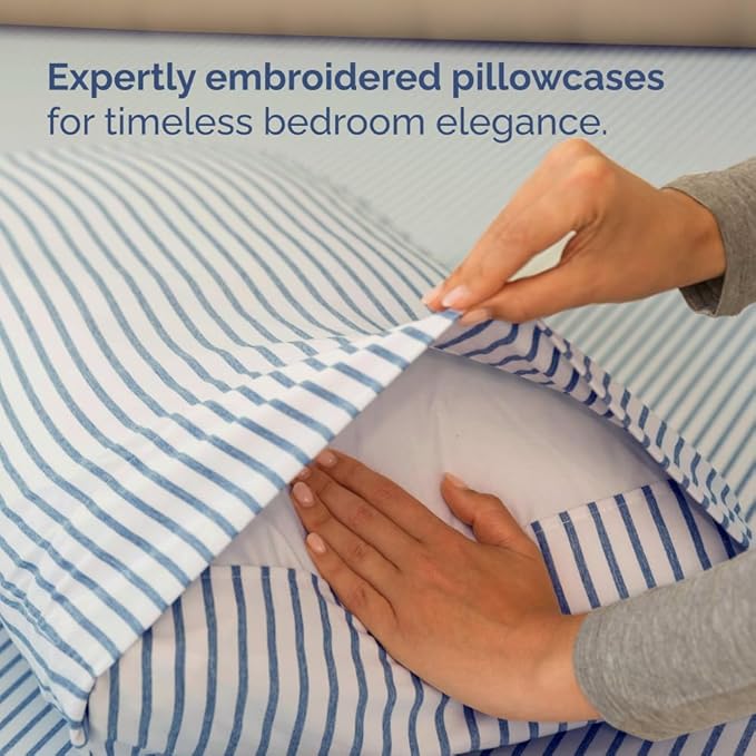 Full XL Bed Sheet Set - 4 Piece Extra Long Extended Full XL Sheets - Soft, Breathable & Cooling - Fits 8" to 16" Mattress with Deep Pockets - 54" x 80" - Wrinkle and Fade Resistant - Blue Stripes 2