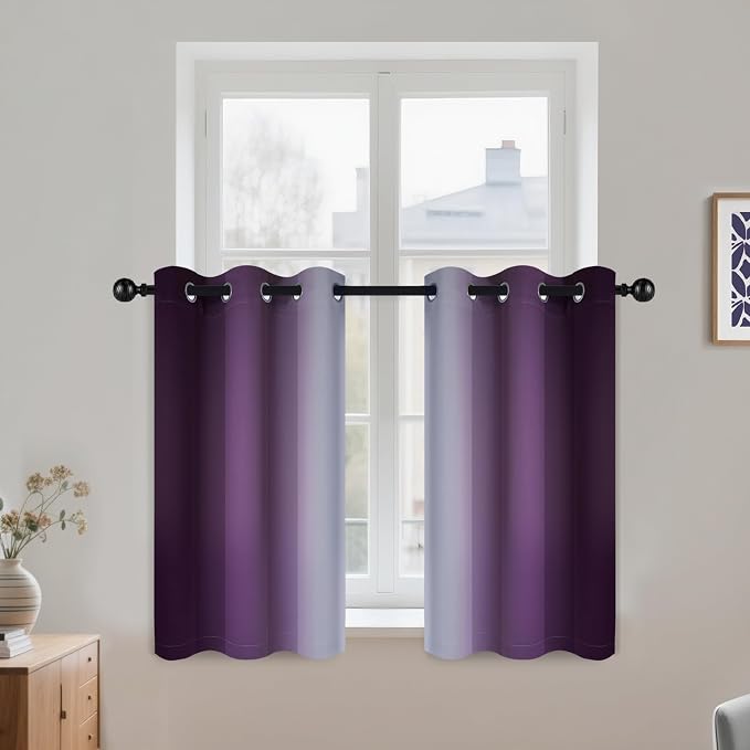COSVIYA Grommet Room Darkening Ombre Purple Curtains W42xL36 inch | Purple and by COSVIYA