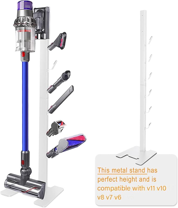 XIGOO Storage-Stand-Docking-Station-Holder Compatible with V15 Detect V11 V10 V8 V7 V6 Cordless Vacuum Cleaners, Stable Metal Organizer Rack(White, 6 Hooks)