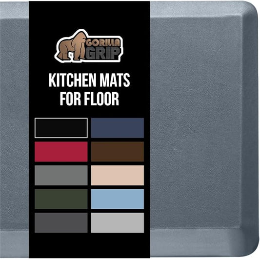 GORILLA GRIP Comfortable Cushioned Kitchen Mats for Floor, 48x20, Waterproof and Stain Resistant Soft Top, 3/4 Inch Thick Ergonomic Standing Desk Anti Fatigue Mat, Foam Supports Ankles, Feet, Charcoal