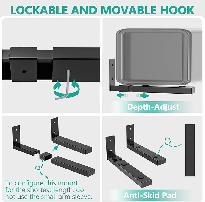 WALI Center Channel Speaker Wall Mount, Universal Soundbar Wall Mount Bracket Hold up to 30 lbs, Arms Extend Adjustment from 7 to 11.5 inch (SLK201), Black