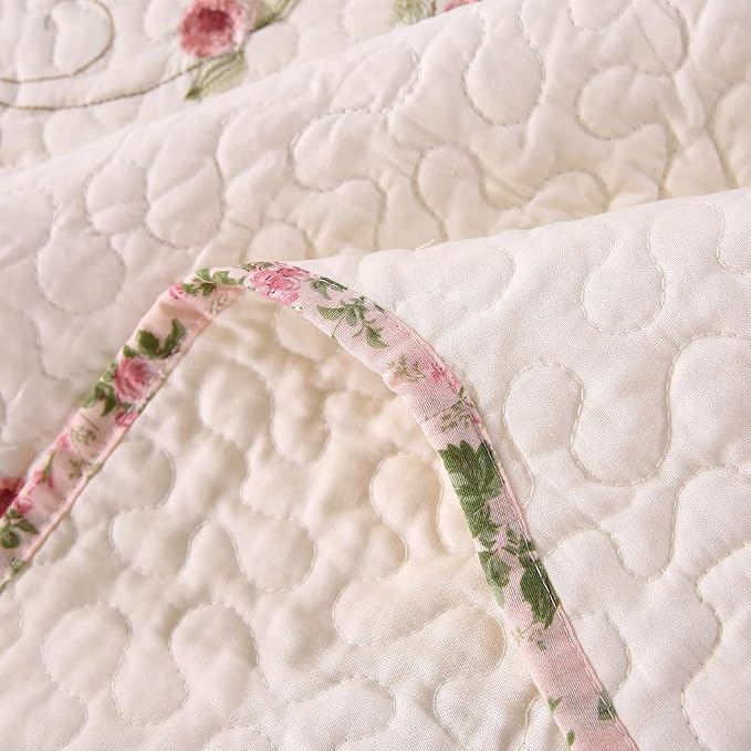 ROOMLIFE Quilt Set Twin Floral Leaves 3D Embroidery Pattern 2-Piece Cotton | - Image 8