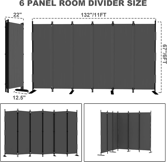 6 Panel Room Divider, 6ft Folding Screen Portable Wall Partition Room Divider - Image 5