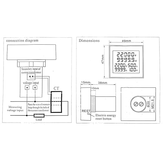 Alinan 6 in 1 AC Display Meter AC50-300V 100A 110V 220V Voltage Power Factor Frequency Electric Energy Monitor Ammeter Voltmeter Tester Digital Color LCD Volt Amp Watt Detector Reader Panel