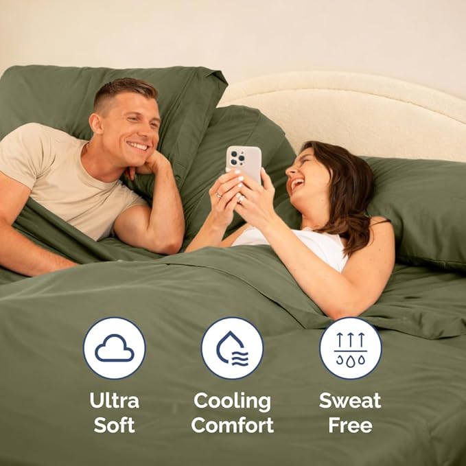 Split Head King Sheet Set – 4 Piece Flex Split Top King Sheets for Adjustable Beds - Fits 14” to 16" Mattress w/ Deep Pockets - Soft, Breathable & Cooling - Luxury Bedding & Wrinkle Free - Sage Green