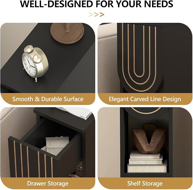weselon Narrow Nightstand, Slim Bedside Table - Image 3