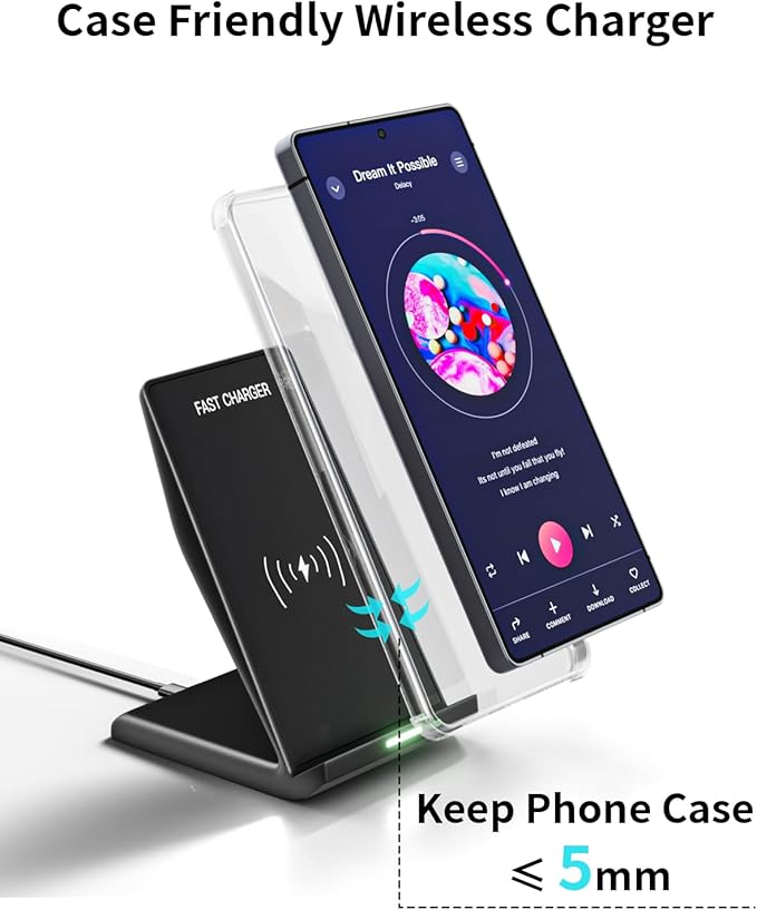 Wireless Charger Stand, 15W Fast Phone Wireless Charging Stand Station with 20W USB C Brick for Samsung W26/S25 Ultra/S24+/S23/S22+/S21, iPhone Air/17 Pro Max/16/15/14/13/12 with Sleep-Friendly Light