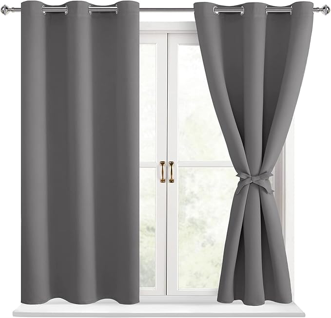 Blackout Curtains for Bedroom, Light Grey, 42 x 45 Inch, 2 Panels | Thermal by Hiasan