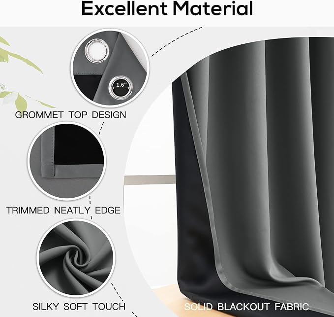 Yakamok Grey Blackout Curtains 96 inches Long - Image 4