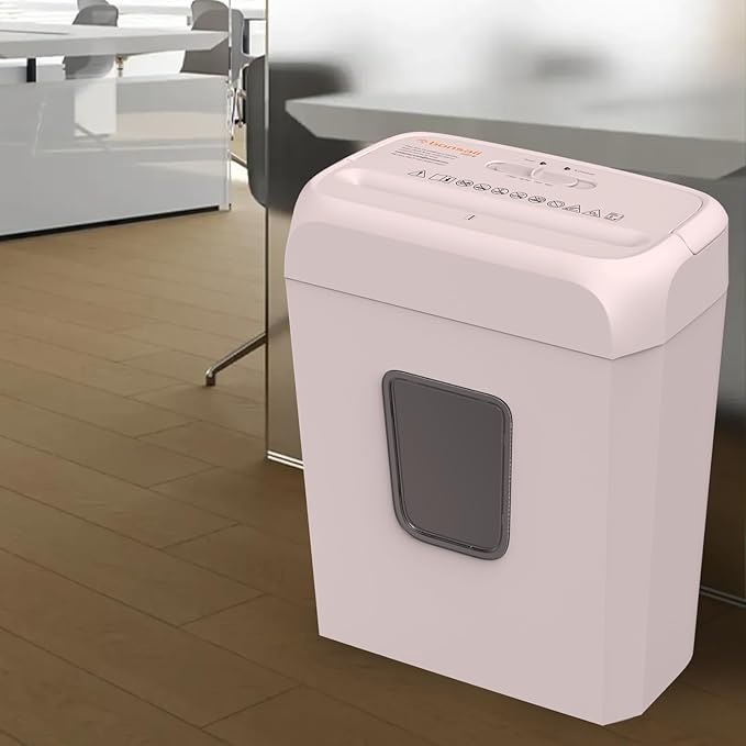 Bonsaii Compact Design for Business Paper Shredder, 6-Sheet Cross-Cut, Credit Card Shredder, Home Office, Handle for Document, Mail, Staple, 3.4 Gal Wastebasket, Pink