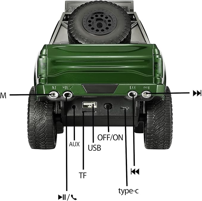 WS-589 Rugged Pickup Truck Bluetooth Replica Speaker – Portable Audio with TWS, LED Party Lights & HD Stereo | Unique Surprise Gift for Music & Truck Lovers (Green)