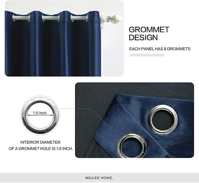 MIULEE Velvet Curtains Royal Blue 52 x 96 Inch Length Set of 2 | Grommet Drapes - Image 2