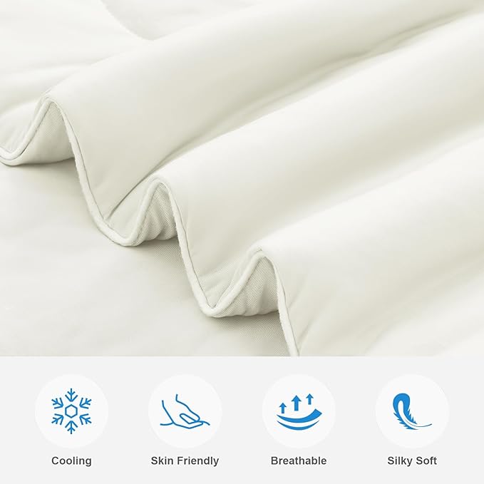 EASELAND Cooling Comforter Twin, Cold Touch Fabric Absorbs Body Heat, Double-Sided Cool Design Soft Fluffy Cooling Blanket for Night Sweats Hot Sleeper (Beige, Twin(68"X90"))