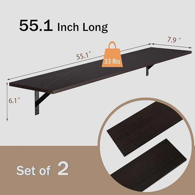 Long Wall Shelves, 55.1Inch Wooden Floating Shelves - Image 3