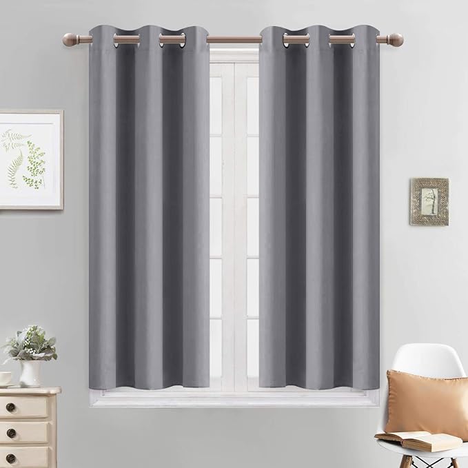 Yakamok Blackout Curtains 38x45 inch Grey Thermal Drapes-Bedroom | 2 panels by Yakamok