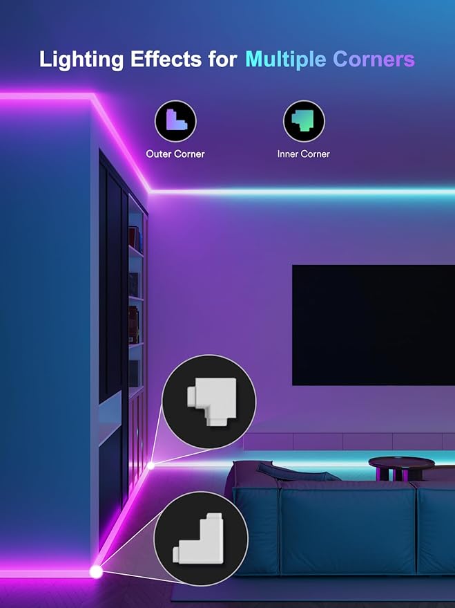 Smart LED Strip Lights with Covers 16.4ft, ‎RGB+WW+CW Strip Light Compatible with Alexa, Cove Lighting with Diffuser Channel, Decor for Under Cabinet, Skirting Lines, Bedroom, Studio