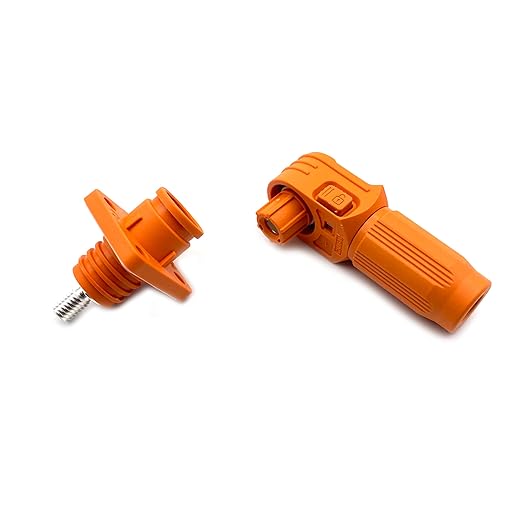 300A Battery Energy Storage Connector, 95mm² High Current Connectors IP67 Waterproof Stud Wiring Power Adapter Quick Plug Terminal Right Angle Plug and Socket （1500V Orange