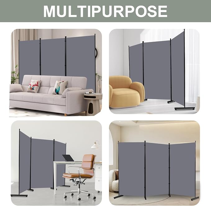 Room Divider 3 Panel Folding Privacy Screen, Round Pad Design Wall Divider | - Image 7