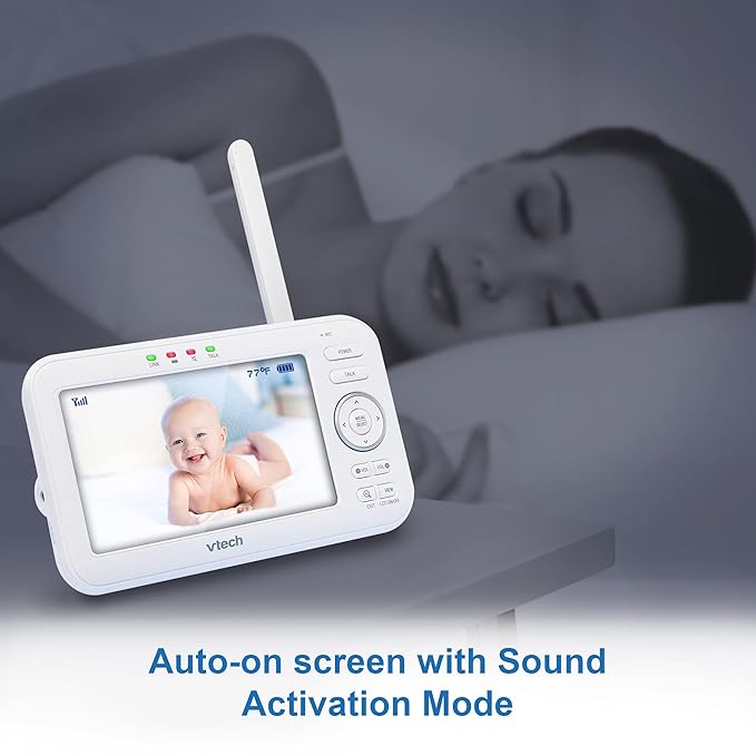 VTech VM5463-2 Baby Monitor 5" Screen with 2 Cameras, Pan-Tilt- Zoom, Night Light, Glow On The Ceiling Projector, Two-Way Talk, Secure Transmission No WiFi