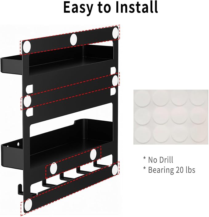 Wall Mount Bedside Shelf with Hooks, Adhesive Bedroom Organizer Storage - Image 6