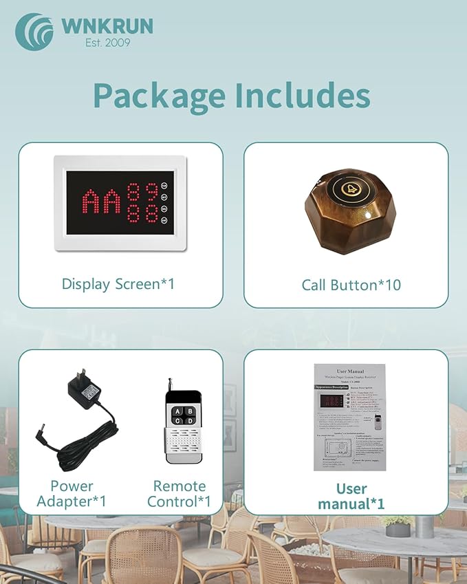 Restaurant Pager System Wireless Calling System with 1 Number Display and 10 Waterproof Call Buttons for Restaurant Bar Cafe Customer Service