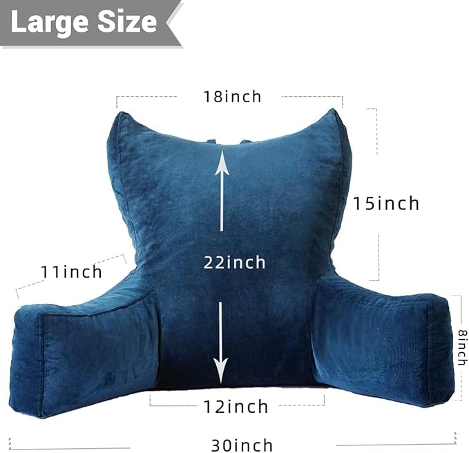 Neustern Reading Pillow for Sitting in Bed Adult, Back Pillow for Bed Shredded Memory Foam Chair Pillow with Arms and Pockets, Backrest and Support with Washable Cover for Watching TV/Gaming/Relaxing