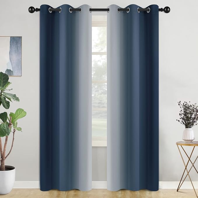 COSVIYA Grommet Room Darkening Ombre Navy Blue Curtains W42xL84 inch | Navy and by COSVIYA