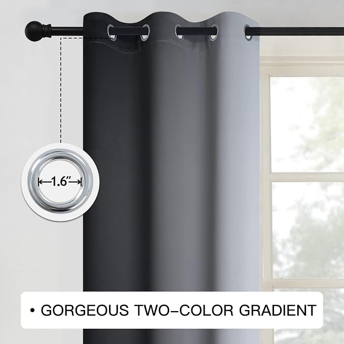 COSVIYA Grommet Ombre Black Room Darkening Curtains 72 inch - Image 3