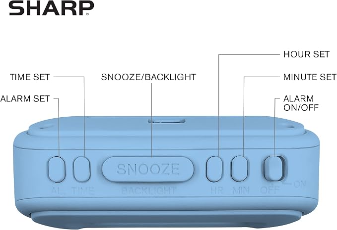 Sharp Battery Alarm Clock with Soft-Touch Case and Backlight, Light Blue | - Image 4