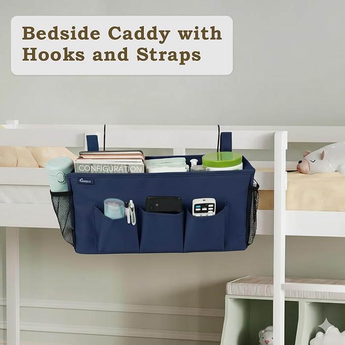 Surblue Bedside Organizer with Hook Bedside Caddy Hanging Storage Bag with - Image 3