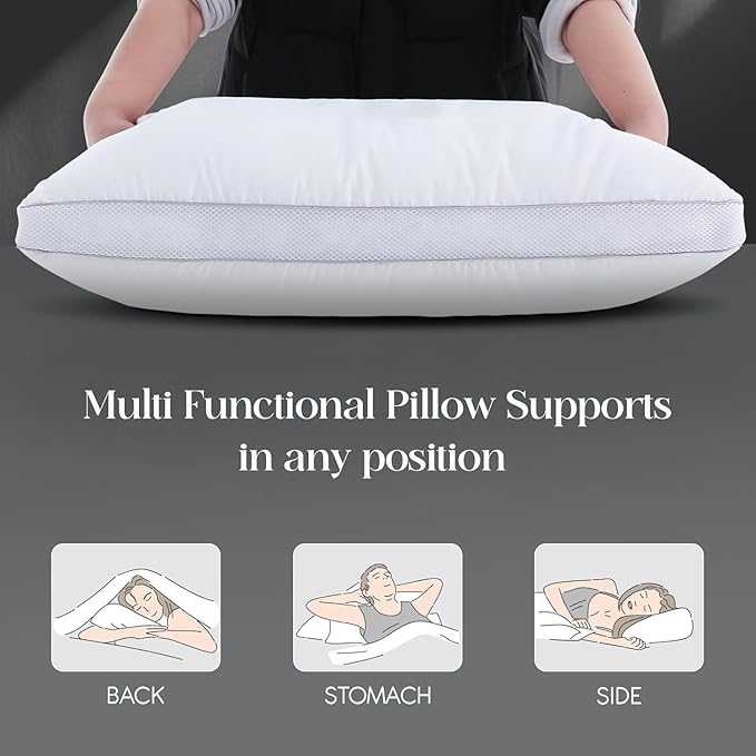 Goose Down Bed Pillows King Size Set of 2 (White), Hotel Collection Pillows for Sleeping, Gusseted Pillow for Side, Back, or Stomach Sleepers, 20" x 36"