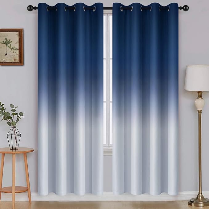 SimpleHome Blue to Grey White Ombre Room Darkening Curtains 72 Inch | Curtains by SimpleHome