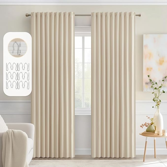 MIULEE Cream Beige Back Tab Blackout Curtains 52x80 Inch Length 2 Panel Set | by MIULEE