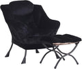 Lazy Chair with Ottoman, Comfy Accent Reading Chair, Plush Black | Foldable by LITA