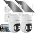 VIZIUUY Solar Security Cameras Wireless Outdoor, 2 Pack 3MP Security Cameras Wireless Outdoor, Pan Tilt 360°WiFi Camera with Color Night Vision/PIR Sensor/2-Way Audio/Alexa/Google Assistant