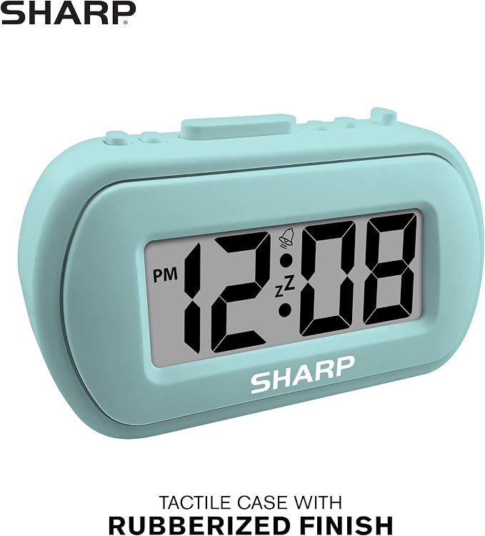 Sharp Battery Alarm Clock with Soft-Touch Case and Blue Backlight, Mint | - Image 2
