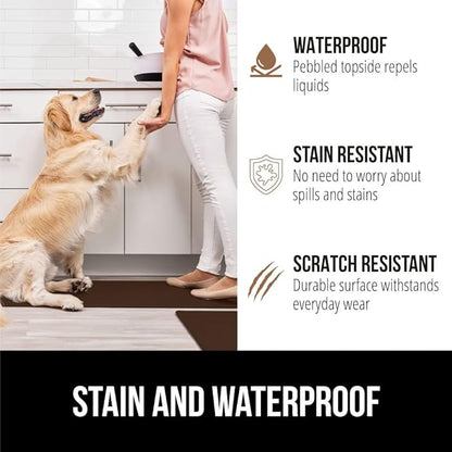 GORILLA GRIP 2 Pack Comfortable Cushioned Kitchen Mats for Floor, 17x29 + 17x59, Waterproof and Stain Resistant, 1/2 Inch Thick Soft Ergonomic Standing Desk Anti Fatigue Mat, Foam Supports Feet, Brown