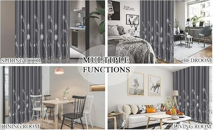 Curtain for Sliding Glass Door 100W x 96L Inch Silver Palm Tree Printed Curtain - Image 9