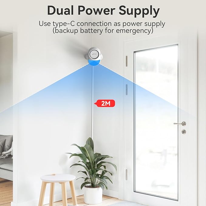 CPVAN WiFi Motion Sensor Alarm, 125dB Wireless Smart PIR Motion Detector Alarm for Home Security System with Phone APP Alert (Indoor PIR Alarm Host, 1 Remote), White