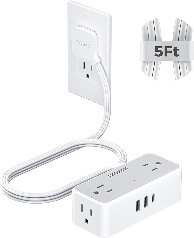 TESSAN Extension Cord 5 FT, Power Strip by TESSAN