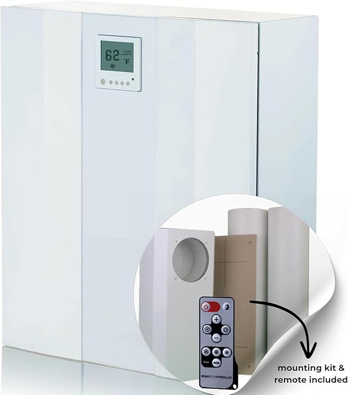 VENTS-US Micra 150 Kit – Ductless Wall Mount Ventilation Fan with Remote, Built-In Temperature Sensor & Mounting Kit - Circulates Fresh Air In, Stale Air Out Reducing Heating Costs