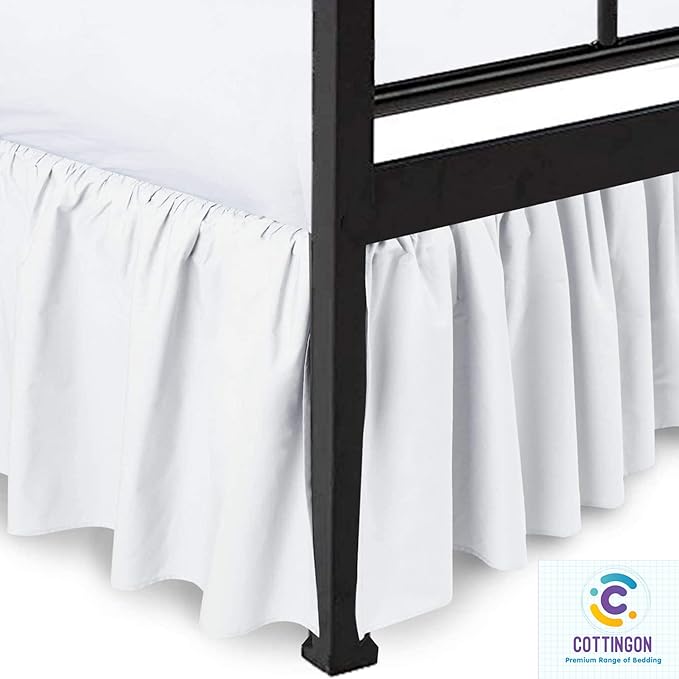 Ruffled Bed Skirt with Split Corners-Dust Ruffle - 16" Drop 100% Microfiber Soft,Sheen & Luxurious Look - Bed Skirts (White -King)