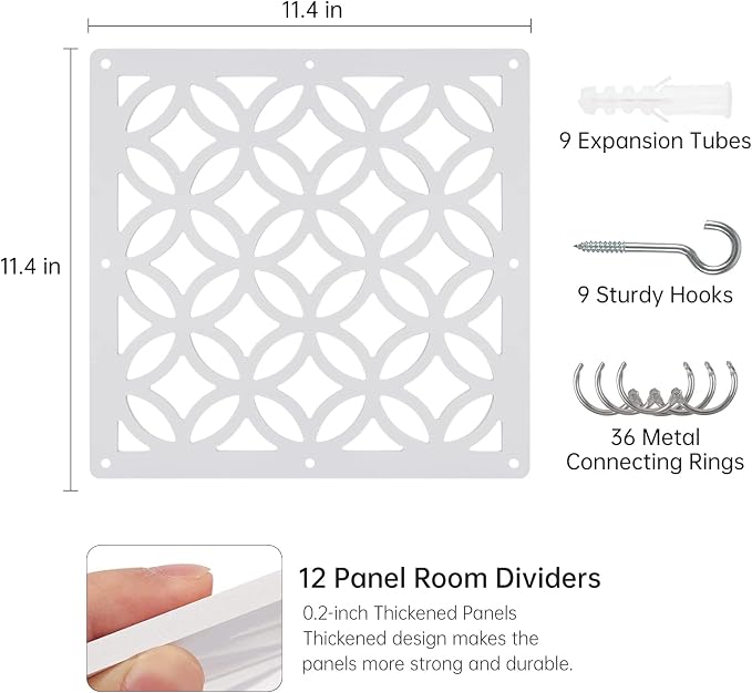 12PCS Hanging Room Divider Wall Screen Panel Room Divider Panels -White02 | - Image 2