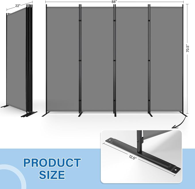 AKTOP 4 Panel Room Divider, Non-See-Through Freestanding Screen - Image 2