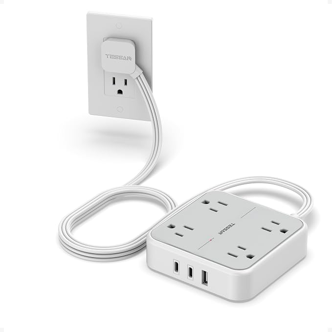 TESSAN Surge Protector Flat Extension Cord 5Ft, Flat Plug Power Strip | 4 by TESSAN