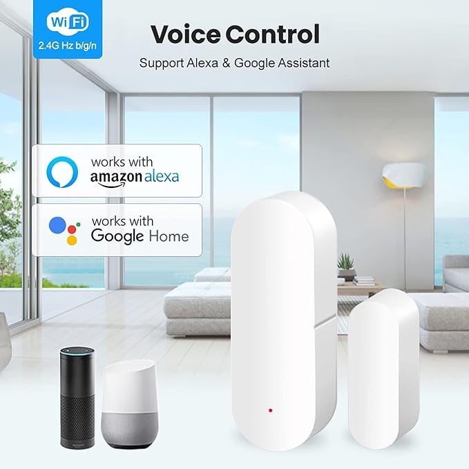 WiFi Door Sensor: Smart Door Open/Closed Detectors, Wireless Window Sensor with App Notification Alert, Contact Sensor for Home Security, Compatible with Alexa Google Assistant (1pack)