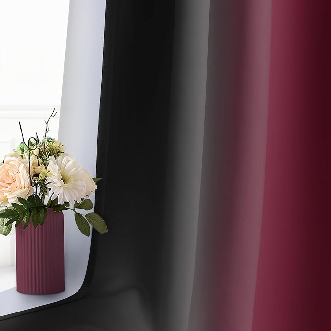 SimpleHome Ombre Burgundy and Black Room Darkening Curtains 84 inch Length | - Image 7