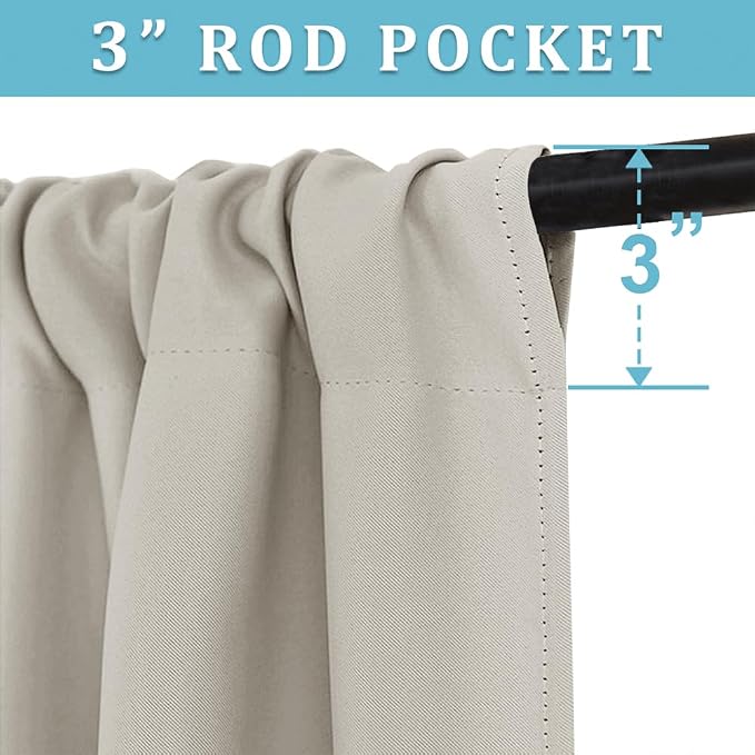 RYB HOME Half Curtain Tiers 36 inch Length, Rod Pocket | Short Blackout Curtains - Image 2
