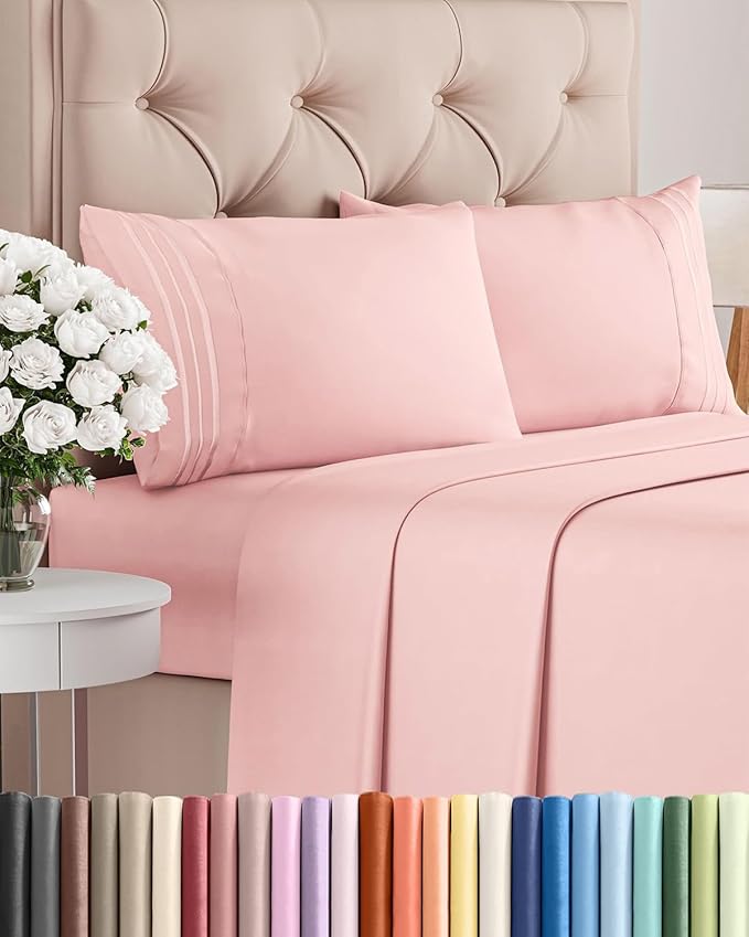 Cal King Size 4 Piece Sheet Set - Comfy Breathable & Cooling Bed Sheets Set - Hotel Luxury Bedding for Women, Men, Kids, Teens, Boys & Girls - Deep Pockets, Soft, Wrinkle Free - Oeko-Tex - Baby Pink