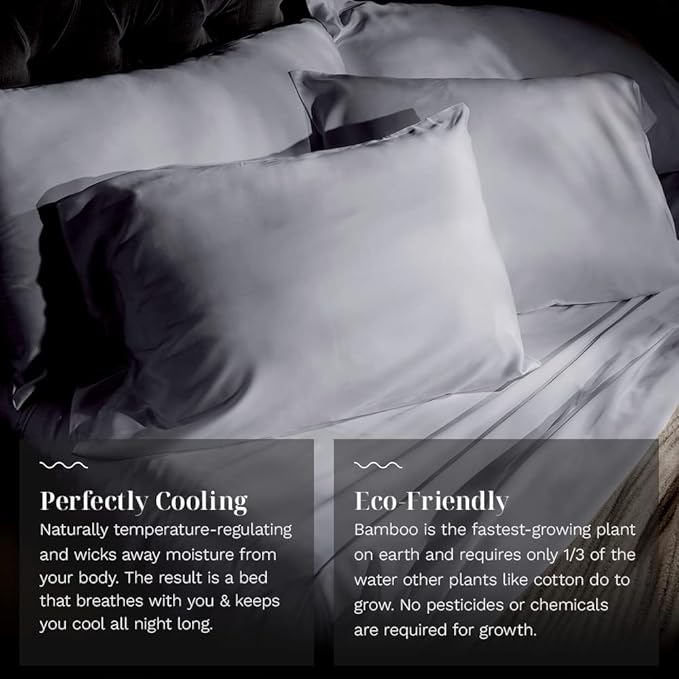 LUXOME Luxury Sheet Set | 100% Rayon (Viscose) from Bamboo | California King - Stone | Deep Pockets | 4-Piece Set (Fitted, Flat, 2 Pillowcases)